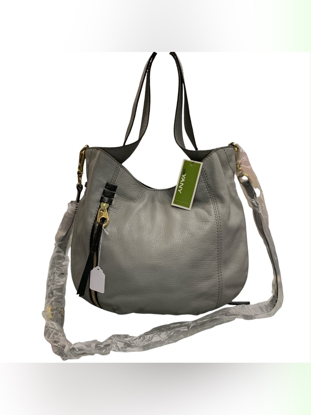 orYANY Italy NWT Two-Tone Gray Black Leather Messenger Bag with Gold Hardware